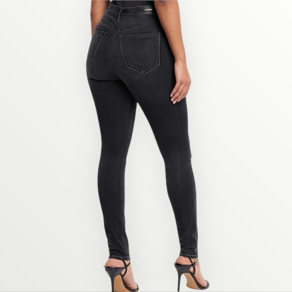 EXPRESS HIGH RISE 4-WAY HYPER STRETCH SKINNY JEANS, BLACK 14R - Picture 2 of 8